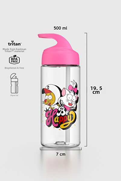 Renga زجاجة مياه مولي كرال شاكر منقوشة للأطفال سعة 500 مل مع شفاطة من التريتا...
