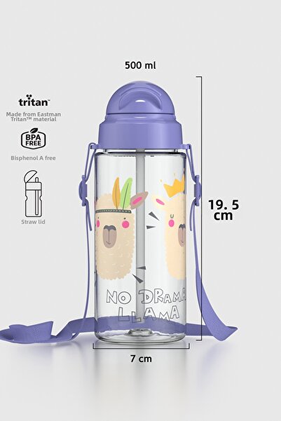 Renga Migo Patterned 500 ml Tritan Children's Water Bottle with Strap and Str...