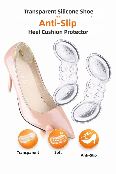 Ecuy Transparent Silicone Shoe Anti-Knock Heel Protector Cushion Non-Slip Heel Pad 2 Pieces