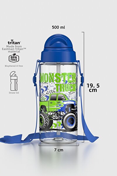 Renga قارورة مياه ميجو منقوشة سعة 500 مل للأطفال مع حزام وقش من التريتان 9120...