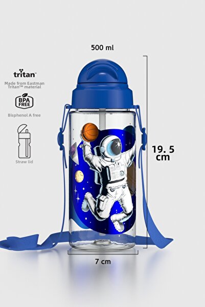 Renga قارورة مياه ميجو منقوشة للأطفال سعة 500 مل مع حزام وقش من التريتان 9120...