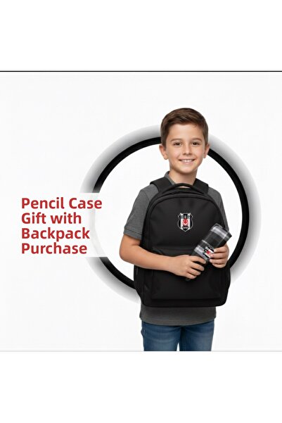 Beşiktaş Black School Backpack with Plaid Pen Holder as a Gift