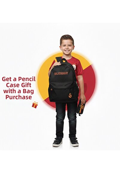 Galatasaray Geantă școlară neagră licențiată, cu suport pentru pix cu logo-ul...
