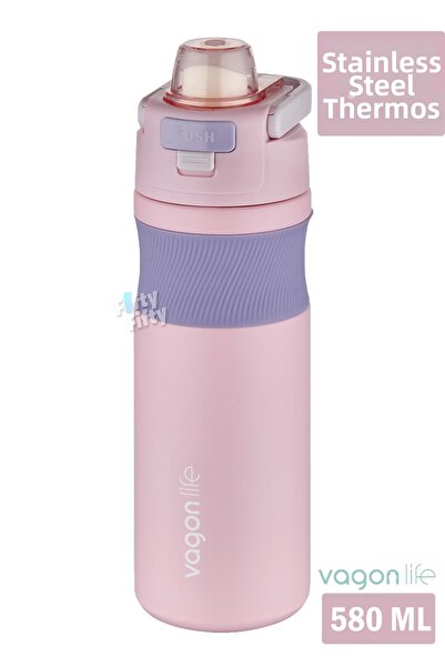 Vagonlife ترمس ستيل سعة 580 مل - مزود بماصة/بدون ماصة، جسم غير قابل للانزلاق،...