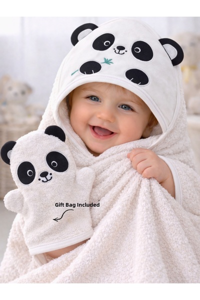 Tomuycuk منشفة حمام ناعمة ممتصة للماء للأطفال - 100% قطن، مطرزة بالباندا ومجم...