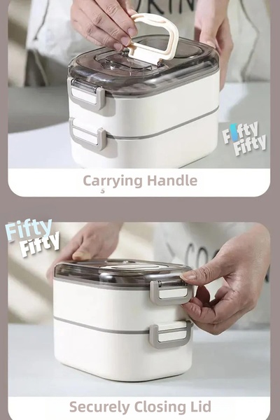 Vagonlife 1000 ml Two Layers Three Compartments Stainless Steel Bento Lunch Box New Generation Lunch Box - Sauce Bowl Included