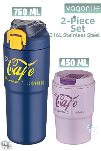 Vagonlife مجموعة من قطعتين من كوب القهوة الفولاذي الحراري بسعة 750 مل للاستخد...