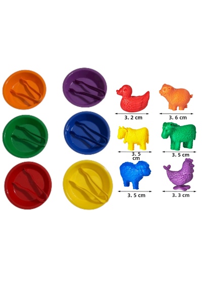 edumatoys Transferring Set 6 Bowls 6 Tweezers Farm Animals Counters Set