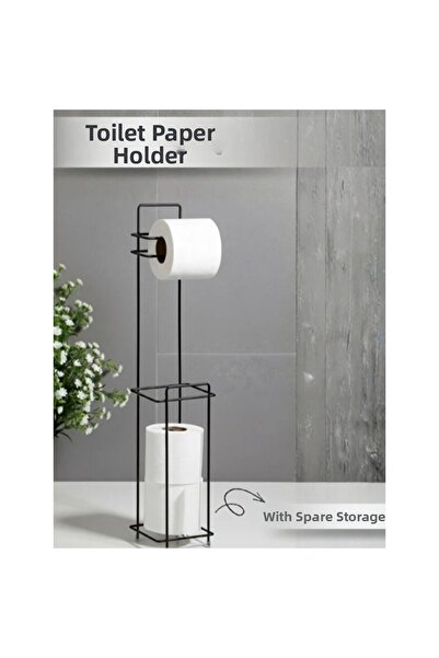 Fırsatkolik Black Toilet Paper Holder with Stand and Spare Container