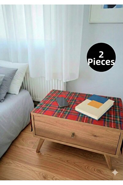 MiniStand 2-Piece Scottish Plaid Bedside Table Cover Red 45X90 cm Thin Fabric...