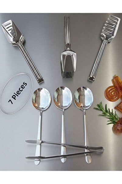 BRE HOME مجموعة ملاقط تقديم الطعام من الفولاذ المقاوم للصدأ مكونة من 7 قطع