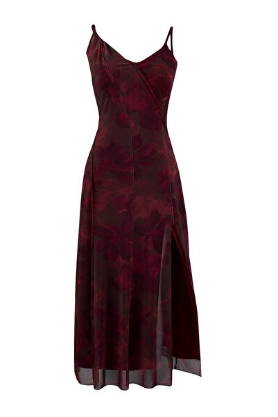 Trendyol Collection Multi-Colored Chiffon Abstract Floral Pattern Midi Dress ...