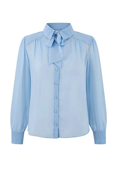 Trendyol Collection Μπλε βάτα και διαφανές κομψό υφαντό πουκάμισο με λεπτομέρ...