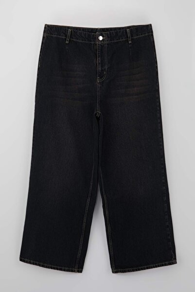 Trendyol Curve Brown High Waist Pencil Detailed Plus Size Culotte Fit Jeans T...