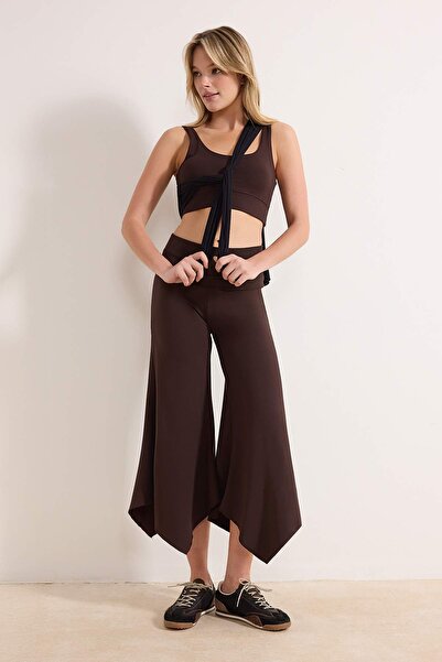 Trendyol Collection Καφέ ίσιο βουρτσισμένο μαλακό ύφασμα αθλητικό παντελόνι T...