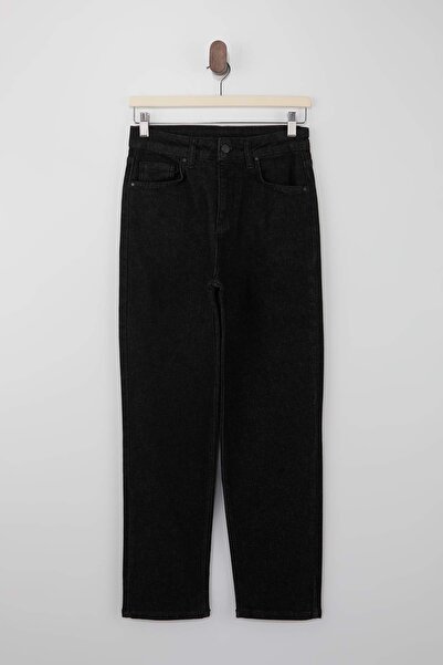 Trendyol Collection Dunkelblaue, hoch taillierte, mittelflexible Mom-Jeans in...