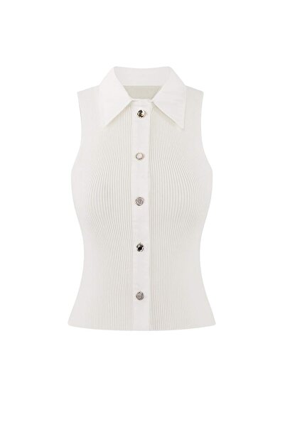 Trendyol Collection Bluză subțire din tricotaj ajustat, cu guler de cămașă, d...