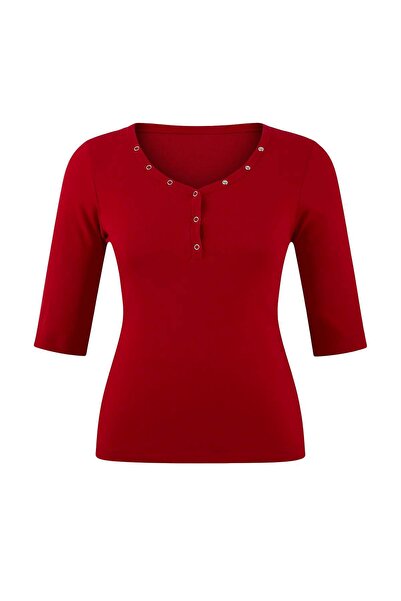 Trendyol Curve Red Ribbed Knitted Plus Size Blouse
