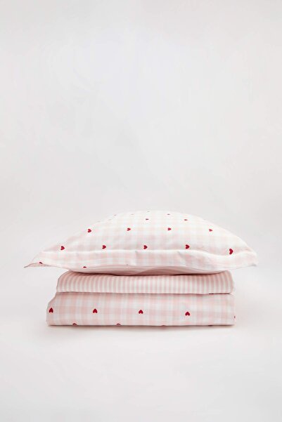 TRENDYOLMİLLA HOME Single Size Heart and Striped Non-Elastic Sheet Bedding Se...