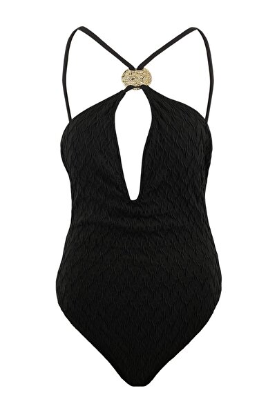 Trendyol Collection Costum de baie brazilian negru, cu textură, cu decolteu î...