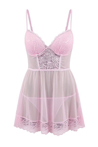 Trendyol Collection Розова тюлена панделка с дантелени детайли, покрита бебеш...