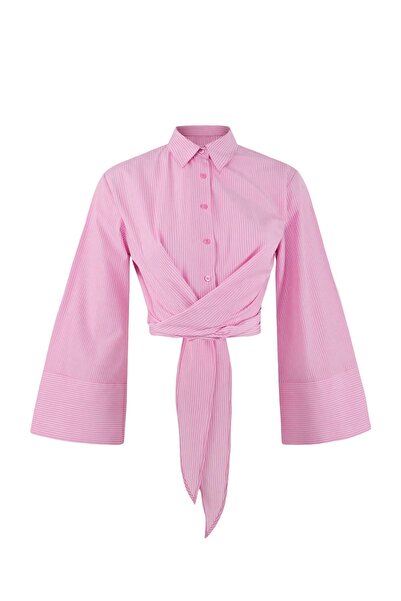 Trendyol Collection Pink Striped Back Tie Crop/Short Shirt Twoss26Go00053