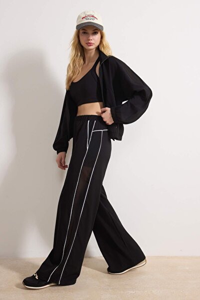 Trendyol Collection Black Sport Lycra Ribbed Tulle Detailed Knitted Sports Sw...