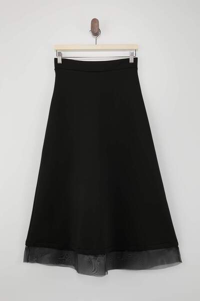 Trendyol Modest Black Unlined Plain Knitted Hem Tulle Detailed Hijab Skirt Tc...