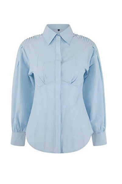 Trendyol Modest Light Blue Fitted Terrycotton Plain Woven Waist Detail Hijab ...