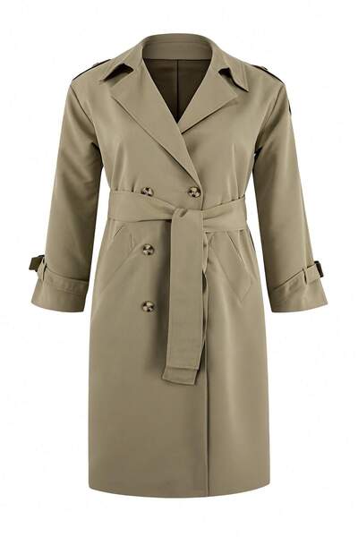 Trendyol Curve Hellkhakifarbener langer Oversize-Trenchcoat in Übergröße TBBS...
