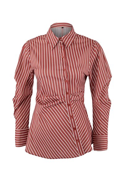 Trendyol Modest Πολύχρωμο κανονικό πουκάμισο από βαμβάκι τερικό με ρίγες, υφα...