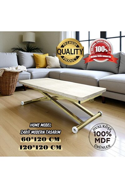 SEHPAM AKILLI Akıllı Sehpa Home Üst Tabla Mdf Traverten Oval Güvenli Köşe Alt...