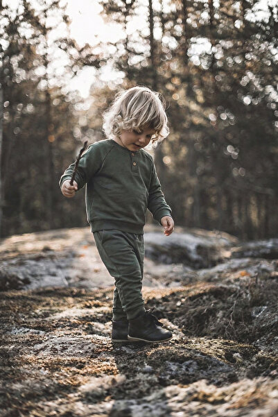 Cigit Reglan Sleeve Placket Basic Set 1-5 Years Khaki Green