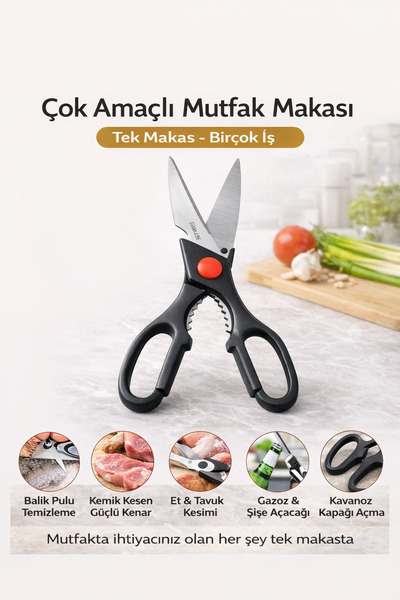 Hayveys Çok Amaçlı Ultra Keskin Mutfak Makası Balık Tavuk Et Sebze Makası