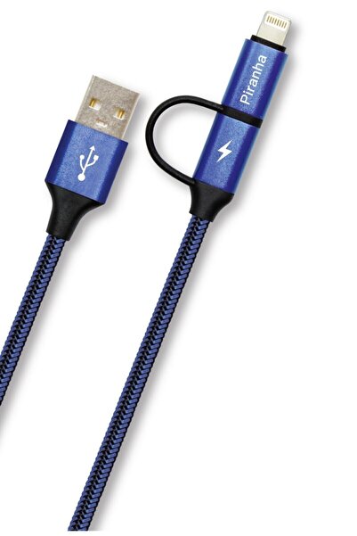 Piranha -M 2 in 1 Mikro USB & iOS Kablo | 1.2 m | Mikro USB + Lightning Deste...