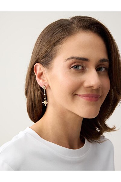 Jimmy Key Altın Rengi Parlak Taş Detaylı Yıldız Figürlü Sallanan Küpe