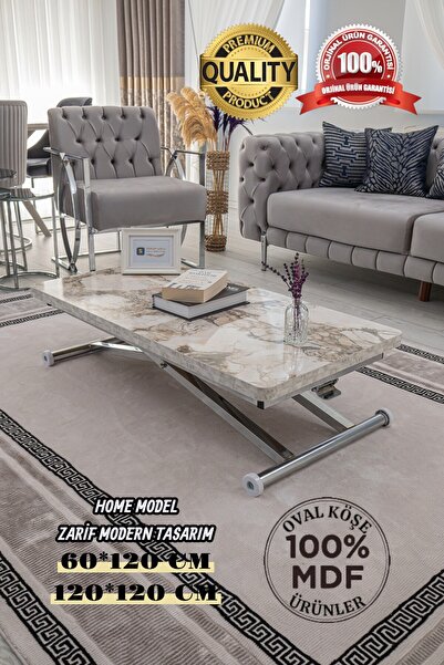 SEHPAM AKILLI Akıllı Sehpa Home Üst Tabla Mdf Beyaz Mermer Desen Alt Mekanizm...