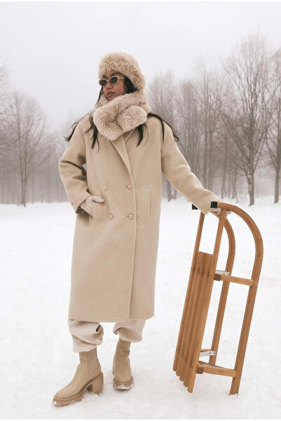 HEQA διπλό πέτο Μακρύ πουπουλένιο παλτό Κόκκινο