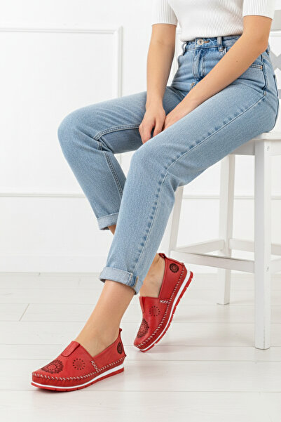 Deripabuc Balerini din piele naturală roșii pentru femei Dp16-0065