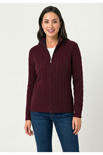 Felix Hardy Women's Hair Braid Patterned Cardigan - Burgundy