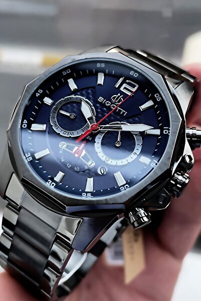 Bigotti ساعة يد رجالية أصلية مع علبة خاصة 5 Atm مقاومة للماء بلون مدخن Elg917