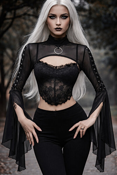 Mournbelle Gotik Kuşgözü Detaylı Tül Bolero