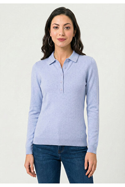 Felix Hardy Women's Polo Collar Buttoned Trkio Sweater - Blue