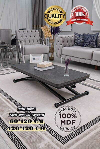 SEHPAM AKILLI Akıllı Sehpa Home Üst Tabla Mdf Frezeli Antrasit Oval Köşe Alt ...