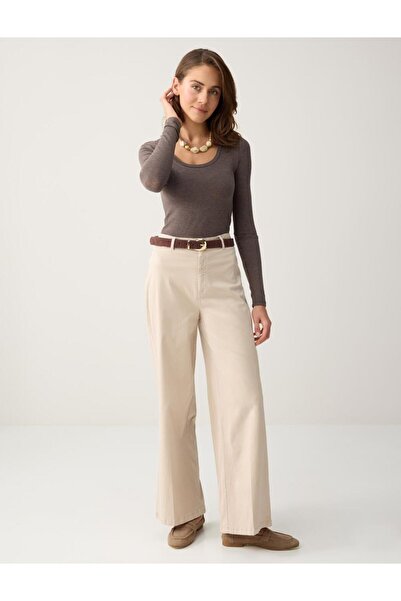 Jimmy Key Stone Normal Waist Flared Woven Long Trousers