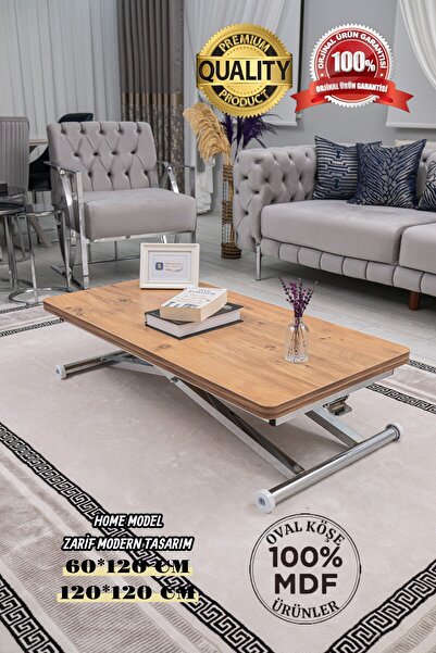 SEHPAM AKILLI Akıllı Sehpa Home Üst Tabla Mdf Efesçam Oval Köşe Alt Ayak Krom...