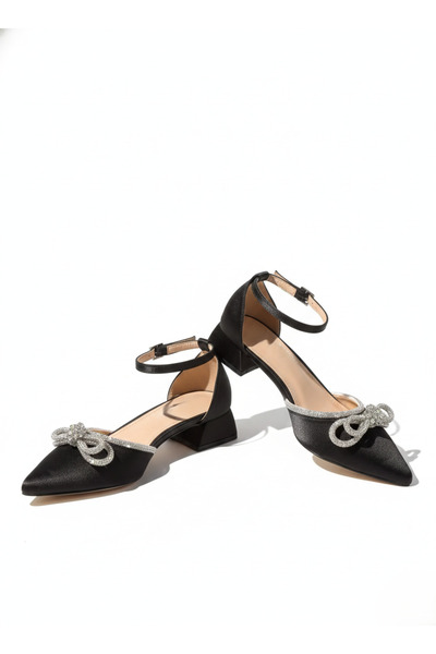 LOVE SHINE Avarin Taş Fiyonklu Saten Kadın Ayakkabı Işıltılı ve Zarif Büyük N...