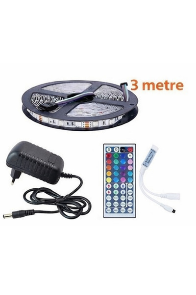 Asşerit Led Şerit Led Rgb 3 Metre Kumandalı 20 Renk 3 Çipli Iç Mekan Tak Çalı...