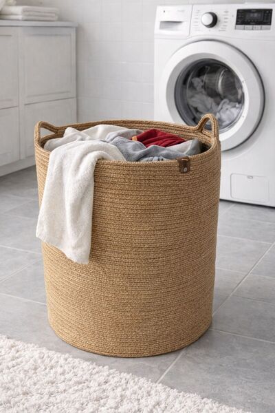 BEVEZ HOME Çok Amaçlı Hasır Sepet, Banyo Sepeti, Dekor Sepet, Havlu Sepeti 36x40