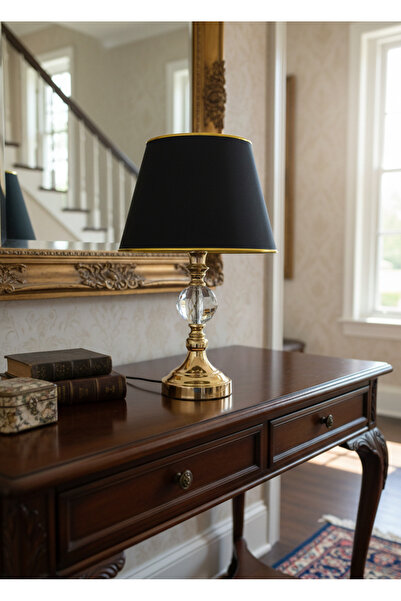 365GUNSERİSONU Gold Plated Large Crystal Stone Metal Leg Black Gold Striped F...